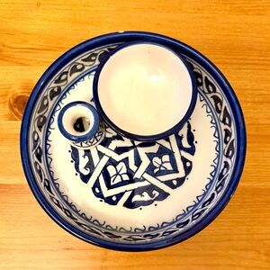 Moroccan Moorish FES Handcrafted Ceramic Olive Dish Blue 5.25”